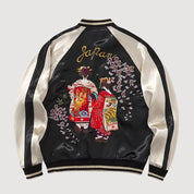Japanese Embroidered Sukajan “Hanamachi” – Geisha &amp; Sakura Streetwear Jacket