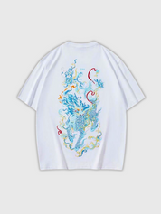 T-shirt with Japanese letters and traditional embroidery