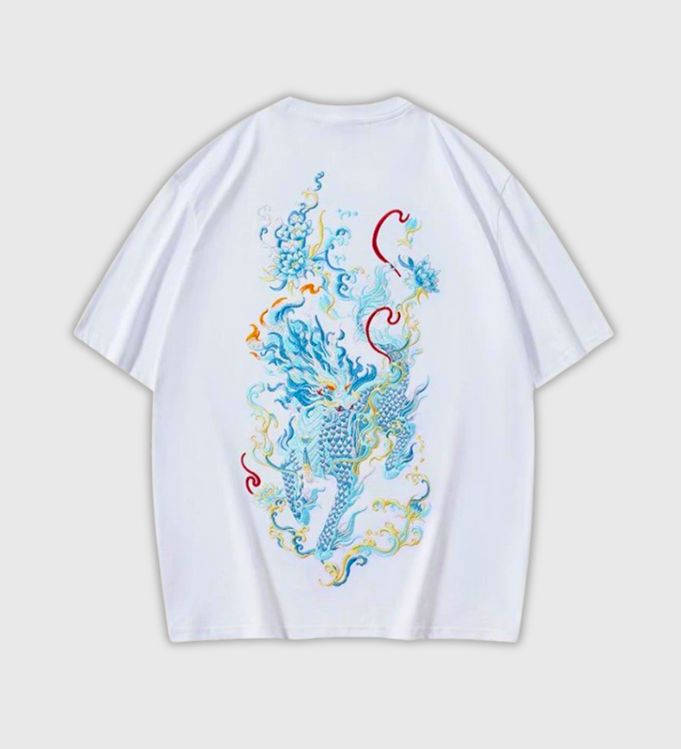 T-shirt with Japanese letters and traditional embroidery