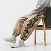 Japanese Floral Pants 'Sakura' - Beige Brown