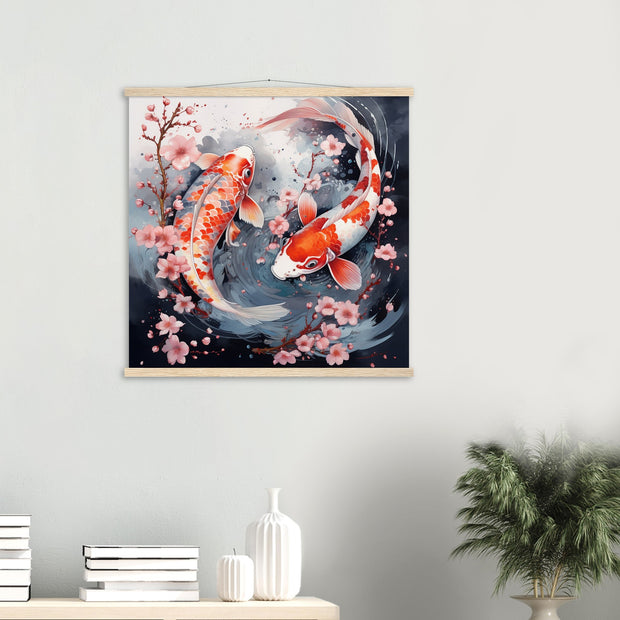 Japanese painting of a pair of Japanese fish called koi carp in Japan