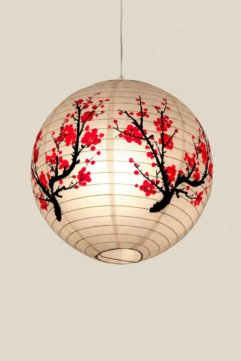 Japanese lantern with flowers — Japanese paper lantern, a round paper lantern painted with red plum blossom on branches