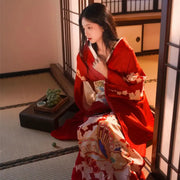 Beautiful red Japanese dress with vintage effect