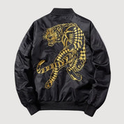 Japanese Sukajan Jacket 'Kurogane' — reversible sukajan, gold tiger and white tiger face