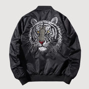 Japanese Sukajan Jacket 'Kurogane' — reversible sukajan, gold tiger and white tiger face
