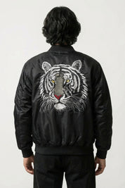 Japanese Sukajan Jacket 'Kurogane' — reversible sukajan, gold tiger and white tiger face