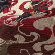 Japanese Sukajan Jacket 'Shirokage' — beige sukajan, white fox and red flames embroidered