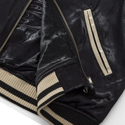 Japanese Sukajan Jacket 'Shirokage' — beige sukajan, white fox and red flames embroidered