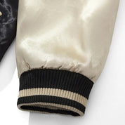 Japanese Sukajan Jacket 'Shirokage' — beige sukajan, white fox and red flames embroidered