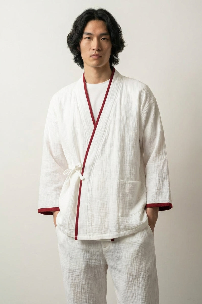 Japanese Jinbei Shirobeni, White & Red Set | Japan Clothing