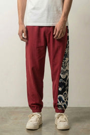 Japanese Wide Leg Pants 'Akira' — Japanese wide-leg pants with a printed dragon side panel