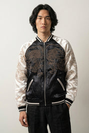Japanese Yokai Sukajan 'Fujin Raijin' — reversible sukajan, wind and thunder gods embroidered, red and white