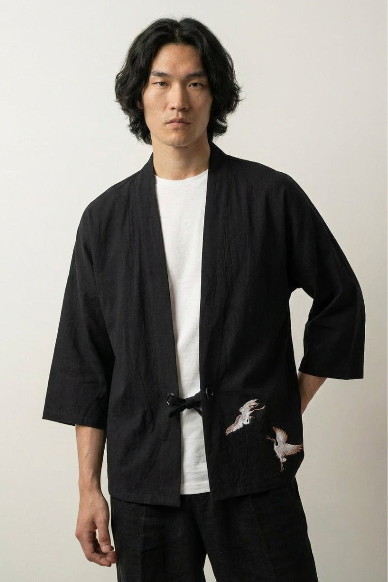 Kimono Mens Fashion 'Kogino' — The kimono cardigan that says everything with one small crane