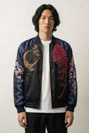 Kirin Sukajan Jacket 'Getsumei' — reversible sukajan, kirin and crescent moon, blue and cream