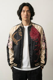 Kirin Sukajan Jacket 'Getsumei' — reversible sukajan, kirin and crescent moon, blue and cream