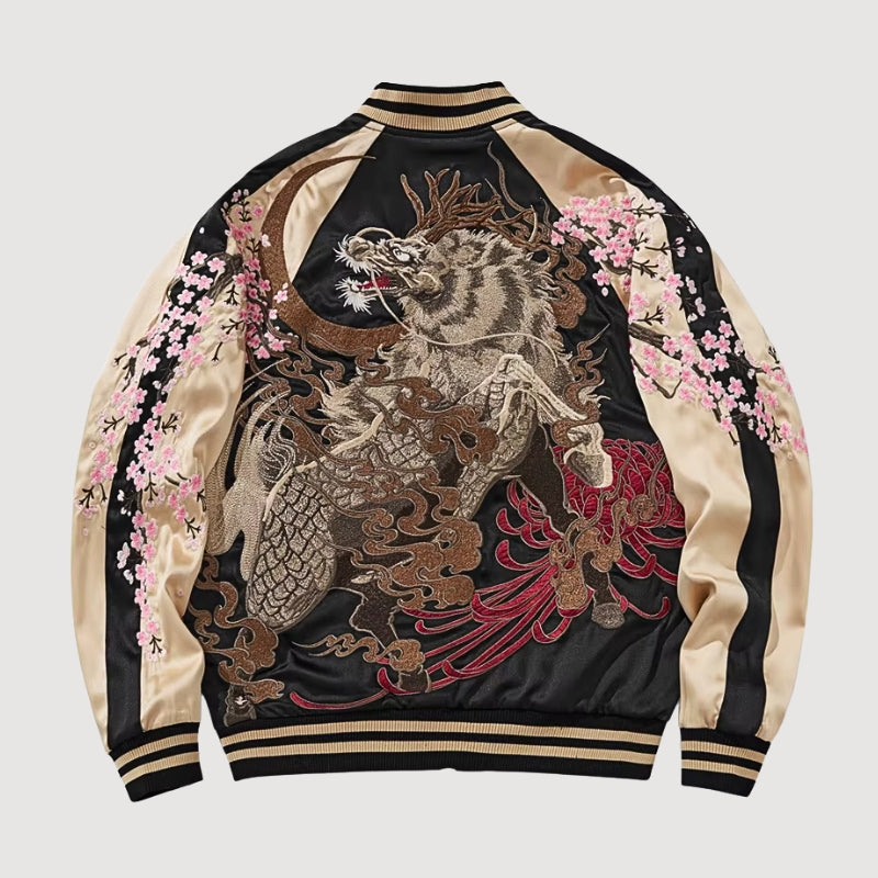 Kirin Sukajan Jacket 'Getsumei' – Japanese Embroidered Bomber Jacket