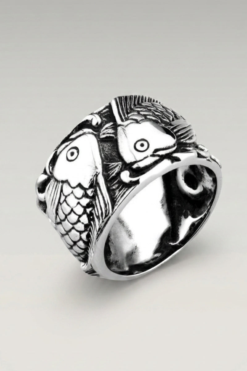 Koi Carp Ring 'Akiruno' — Japanese silver ring, two koi carp facing each other over the band