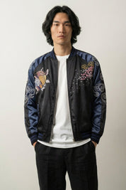 Koi Sukajan Jacket 'Hanami no Taki' — reversible sukajan, climbing koi and sun, red and blue