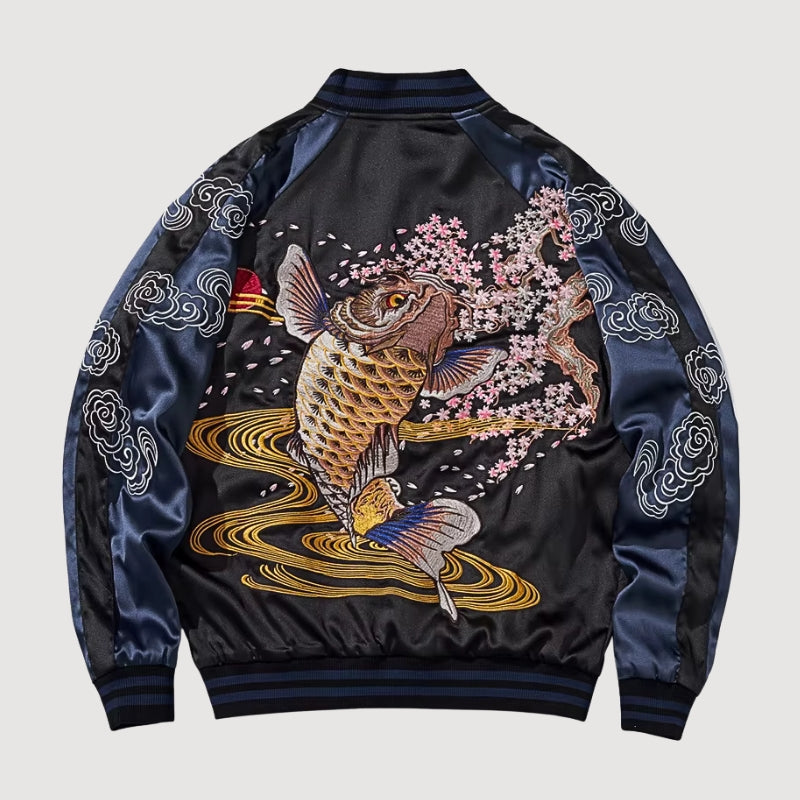 Koi Sukajan Jacket ‘Hanami no Taki’ – Japanese Carp Embroidered Jacket