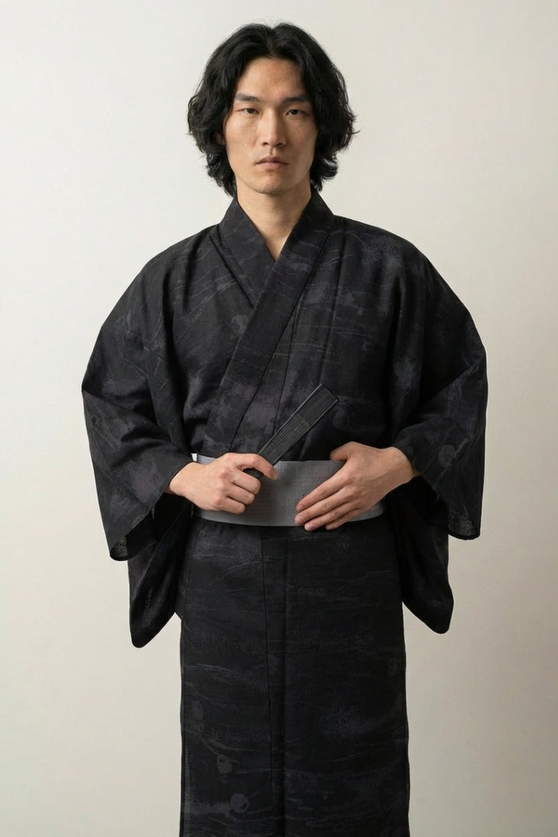 Japanese-style black kimono for men