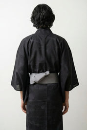 Men's Black Kimono 'Kurogane' — all-black men's kimono, subtle tone-on-tone texture