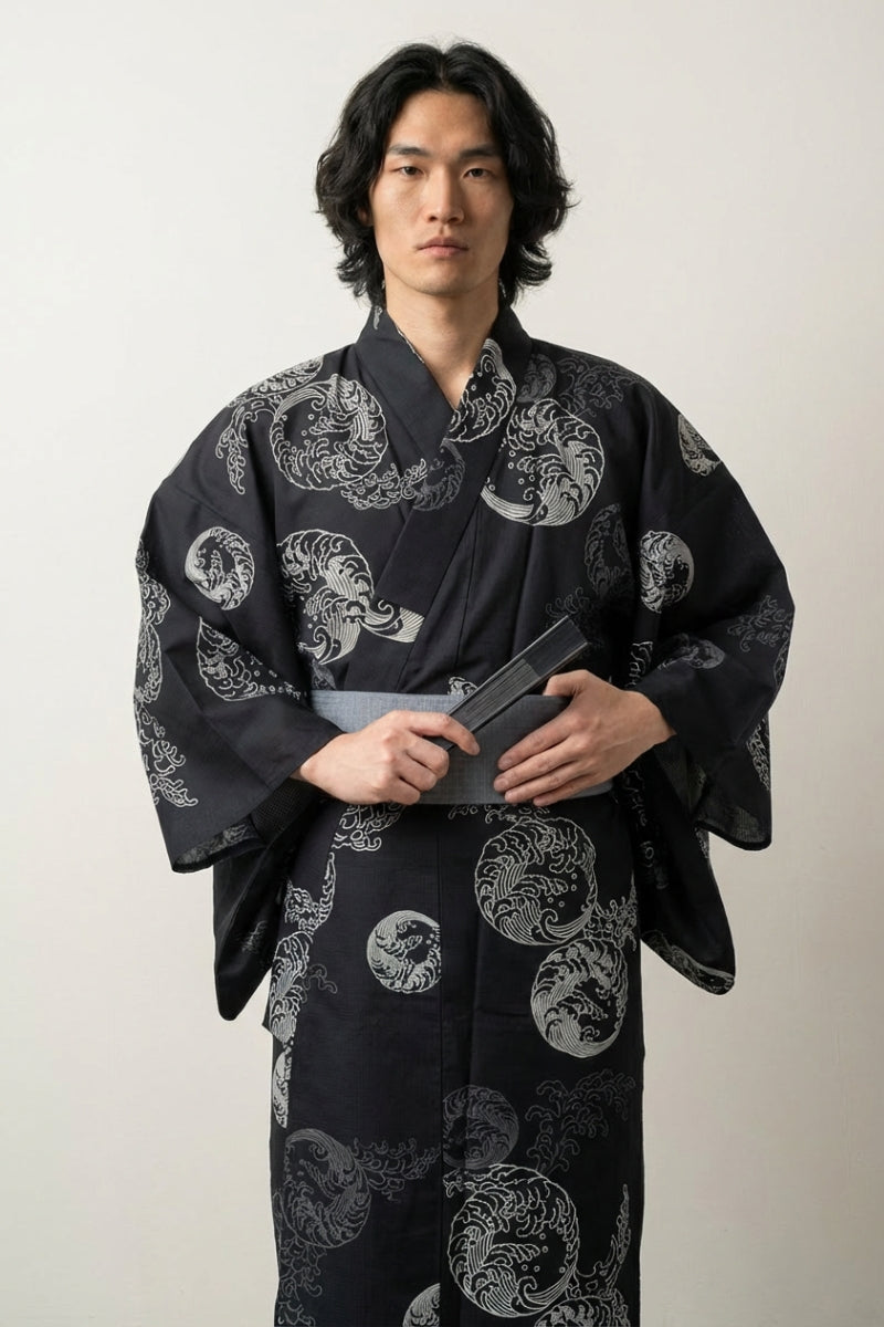 Japanese-style black yukata for men