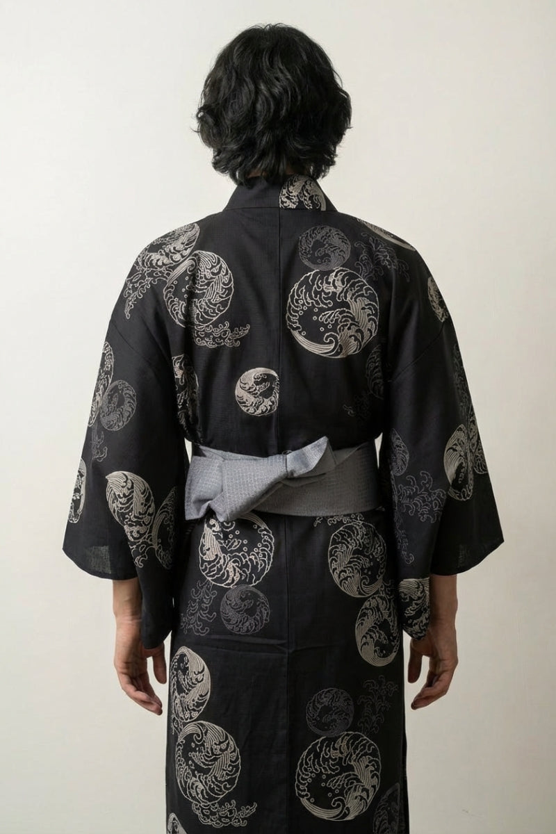 Back view of black yukata for men