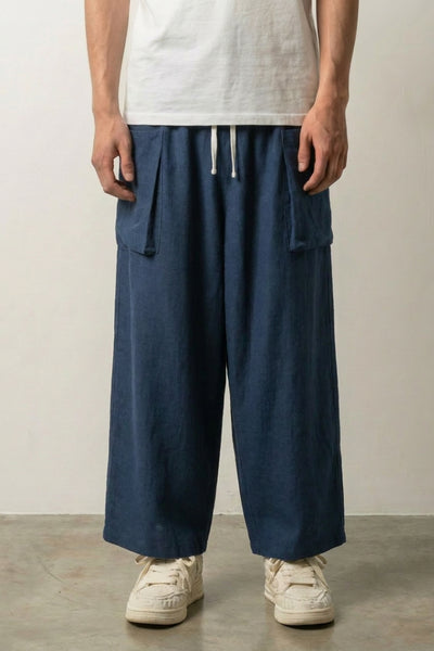 Men's Navy Wide-Leg Hakama Pants 'Konakoi'