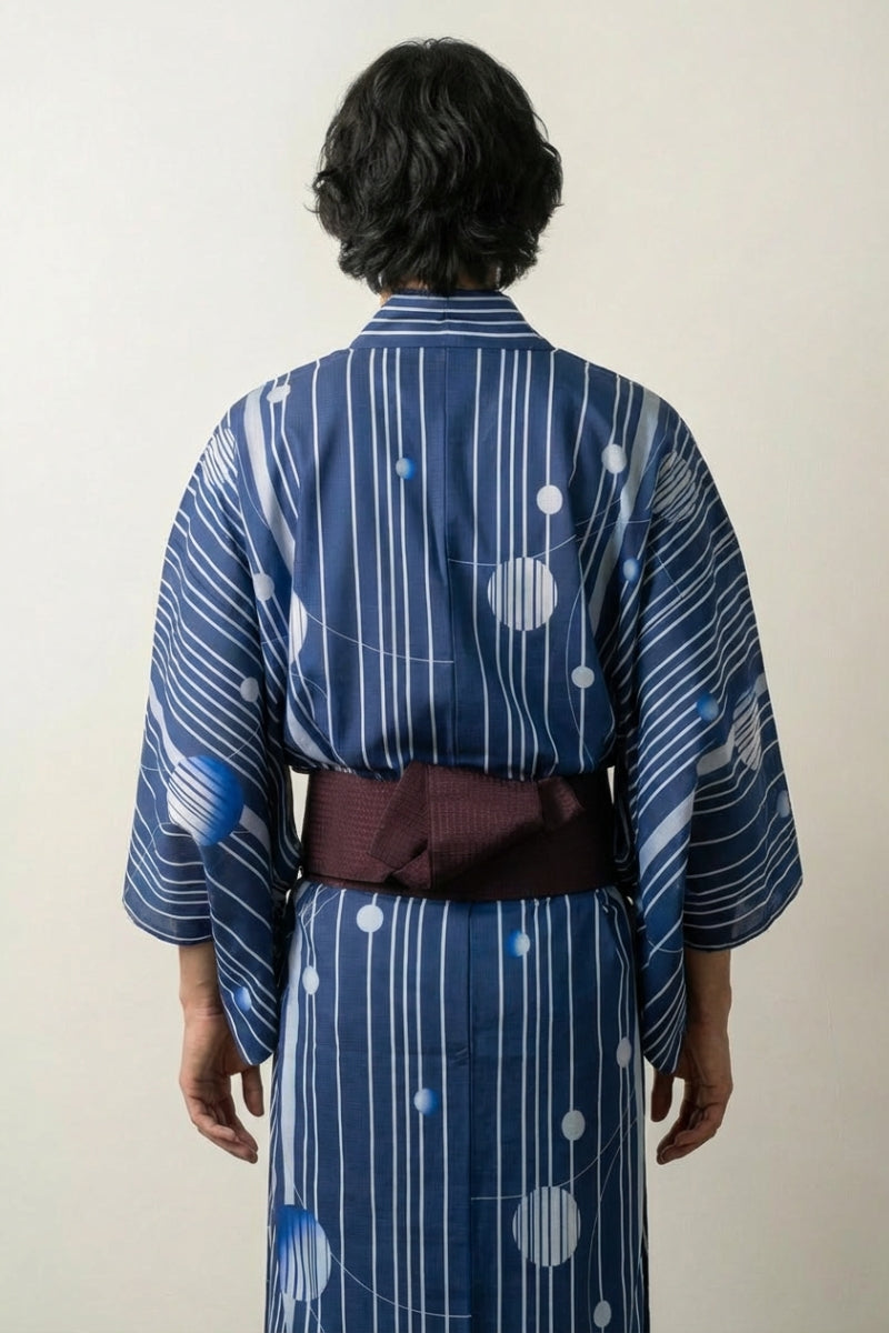 Back view of blue yukata for men