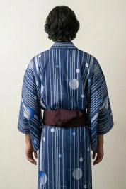 Men's Yukata Blue 'Tamahari' — bright-blue men's yukata, stripe-and-bubble print