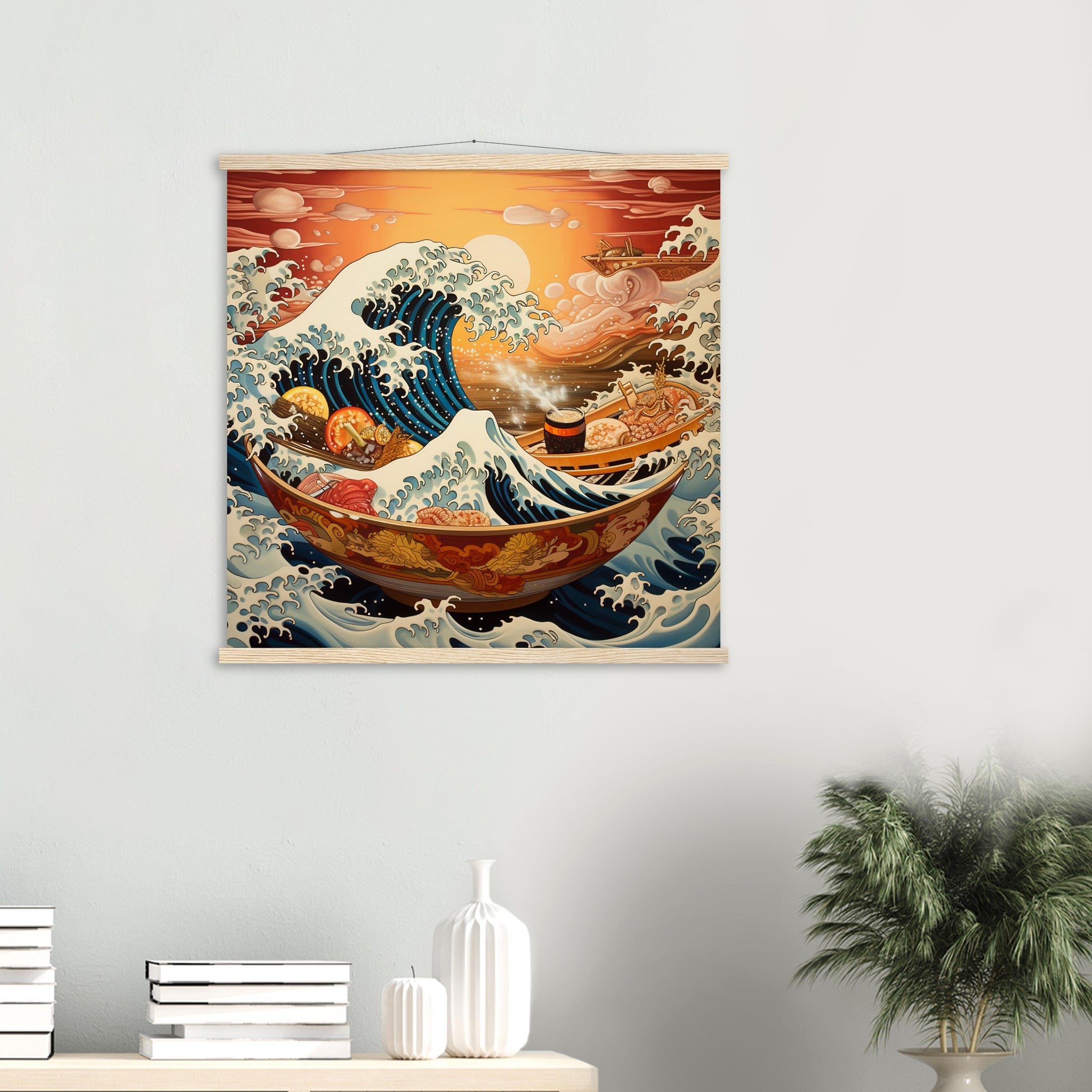 The Japanese painting representing modern art with the wave motif in a Ramen