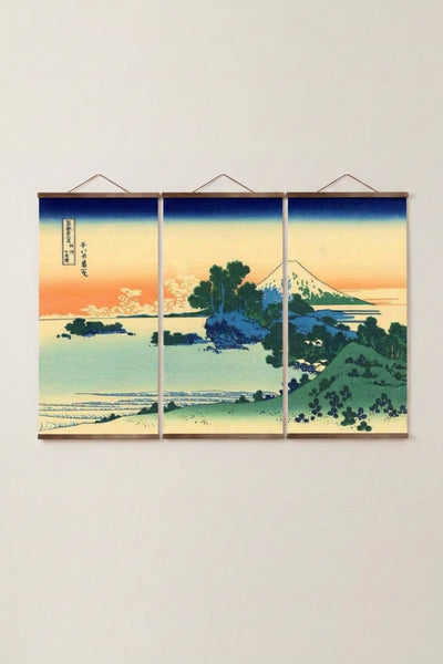 Japanese Triptych Painting 'Aka Machi'
