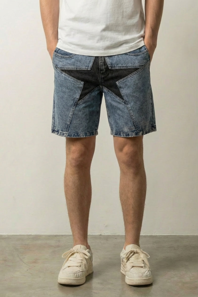 Patchwork denim shorts — craft detail streetwear design