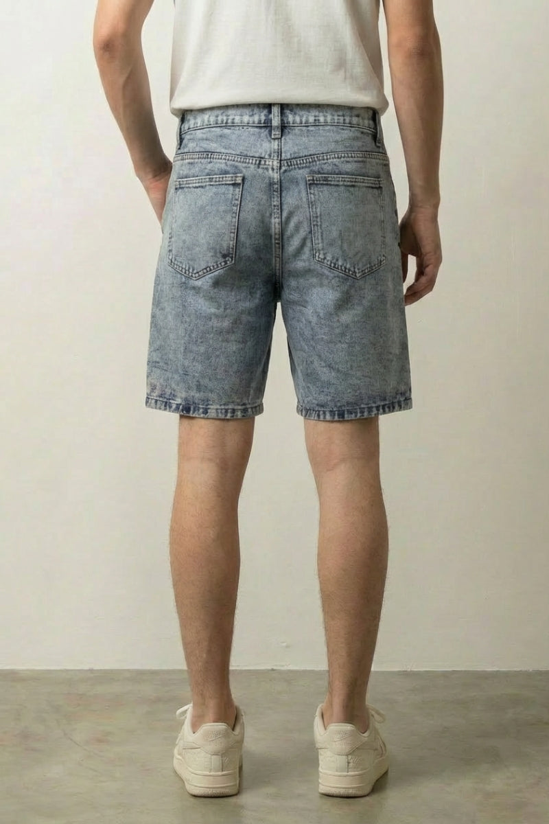 Boro-inspired patchwork denim shorts styled look