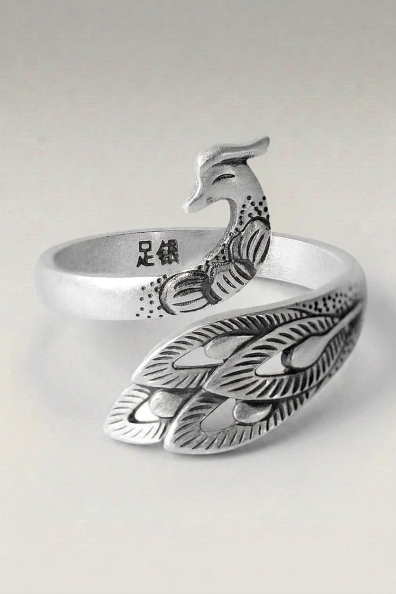 Phoenix Ring 'Fujiko' — Japanese silver ring, a phoenix with a long feathered tail wrapping the band