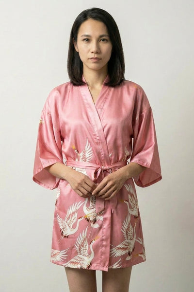 Pink Crane Japanese Sleep Robe 'Hanazuru'