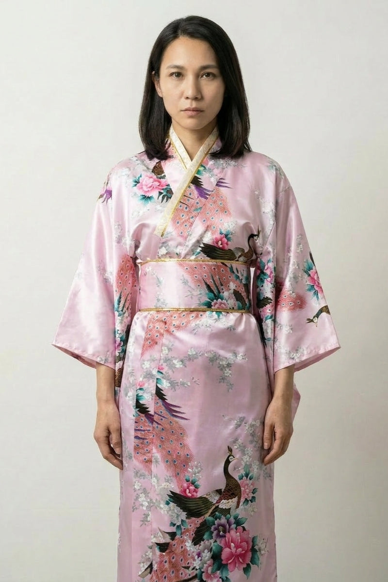 Pink Peacock Kimono Dress 'Hanami'