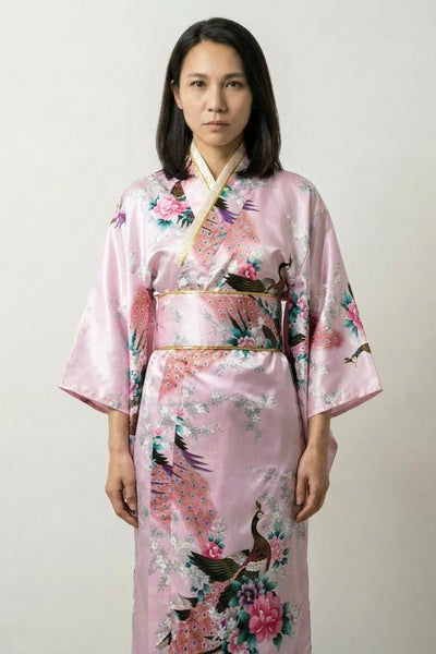 Pink Peacock Kimono Dress 'Hanami'