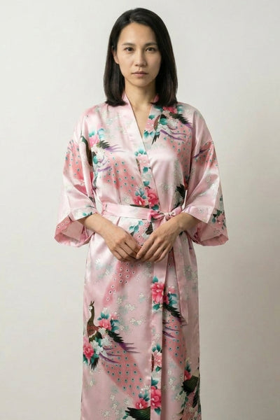 Pink Peacock Long Kimono Robe 'Momoshou'