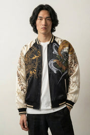 Raijin Sukajan Jacket 'Ten no Ikazuchi' — reversible sukajan, red thunder god embroidered, cream and red