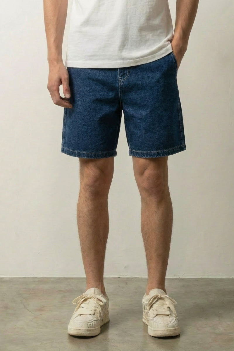 Raw denim shorts — unwashed heritage streetwear