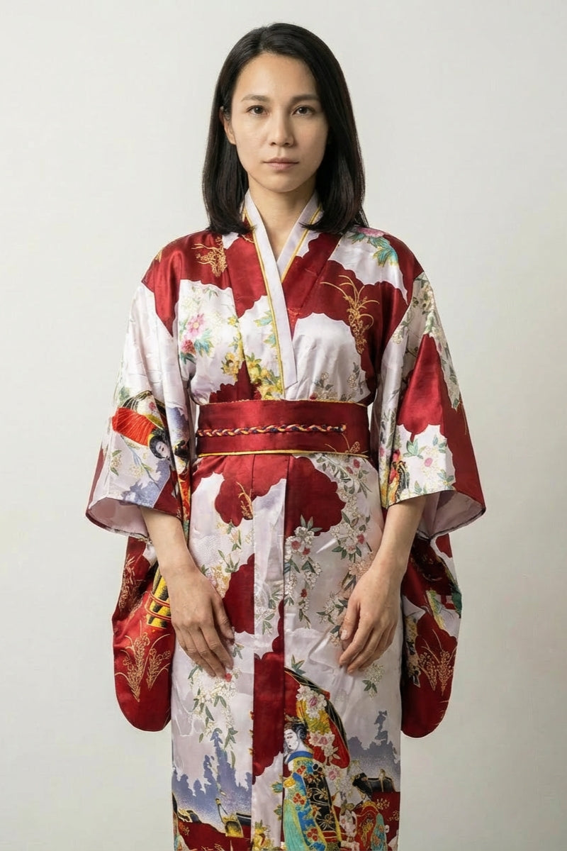 Red Long Japanese Kimono 'Akihana' | Japan Clothing