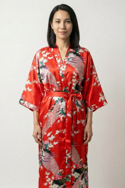 Red Peacock Long Kimono Robe 'Akashou'