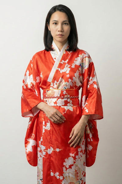 Red Sensu Kimono Dress 'Hinode'
