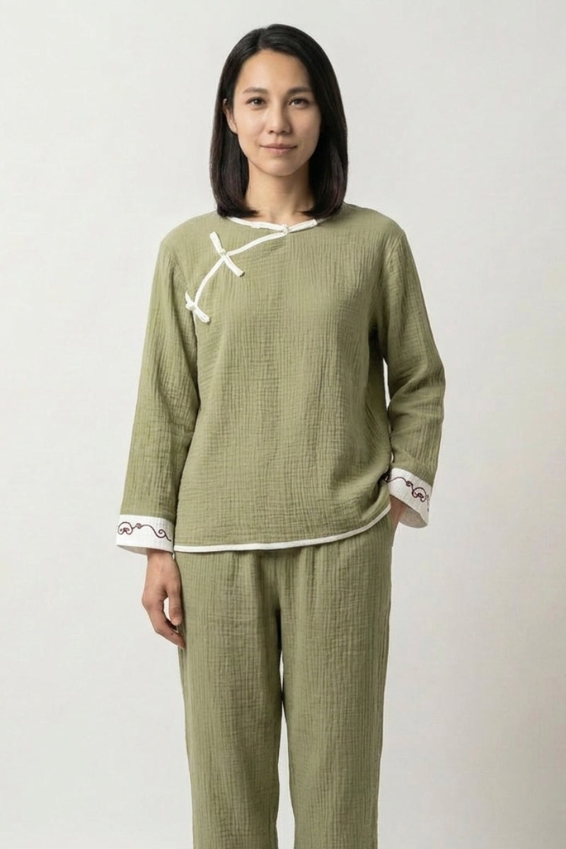 Sage Japanese Cotton Pajamas 'Wakaba' | Japan Clothing