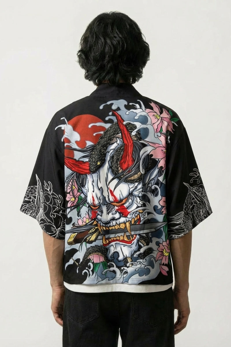 Back view of haori with Samurai motif
