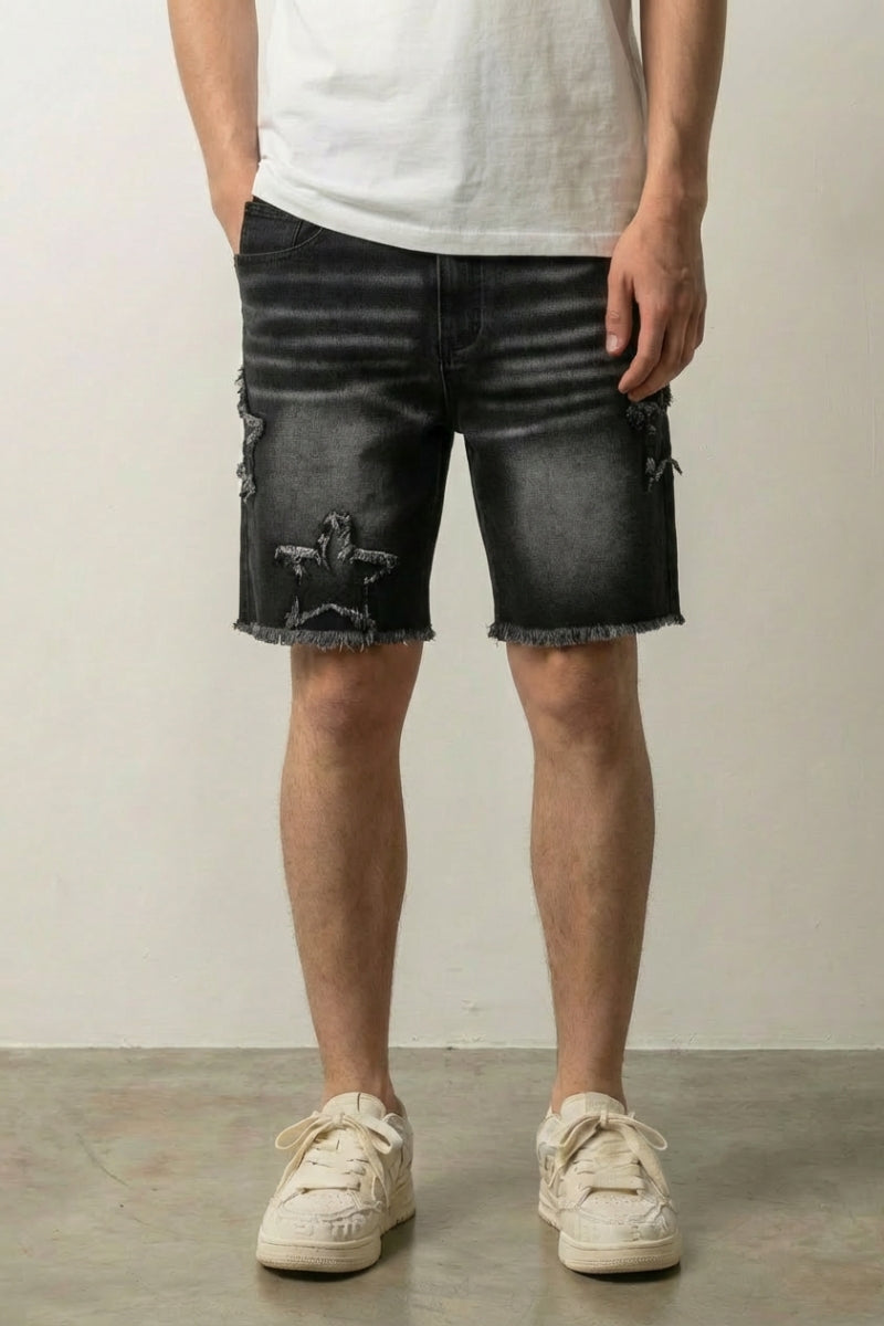 Star print denim shorts — graphic Y2K streetwear