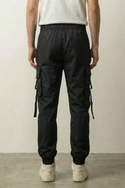 Streetwear Pants Mens 'Yokote' — all-black cargo jogger with oversized pockets and straps