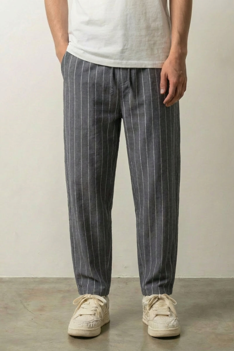 Streetwear Society Pants 'Leoy Sempere' — relaxed pinstripe streetwear pants in black, navy and grey