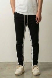 Streetwear Track Pants 'Runraw' — slim streetwear track pants with a side stripe, in blue, black and grey